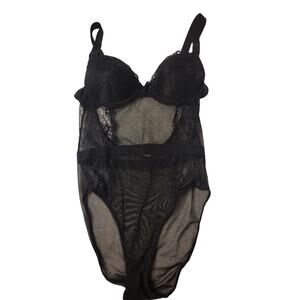 Sophie B. Black Lace Teddie Lingerie Padded Underwire‎ Tulle Bodysuit Small